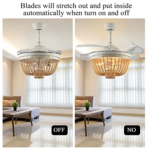 42” Boho Wood Bead Ceiling Fan with Light, Boho Farmhouse Light Fixture, 3 Timing Options, Reversible 6 Speeds Farmhouse Chandlier Fan for Bedroom, Dining Room | The Storepaperoomates Retail Market - Fast Affordable Shopping