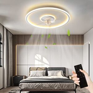 REYDELUZ 15” White Modern Indoor Flush Mount Ceiling Fan with Lights Remote Control, 6-Speed Timable Small Ceiling Fans for Bedroom/ Small Space.
