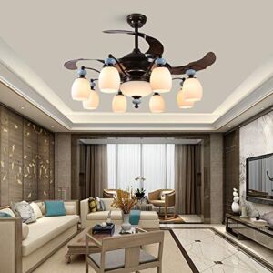 LED Ceiling Fan Ceiling Light, with Remote Control 3-Speed Timing Three Types of Wind Modern Blades Noiseless Motor for Dining Room/Bedroom 42 Inches