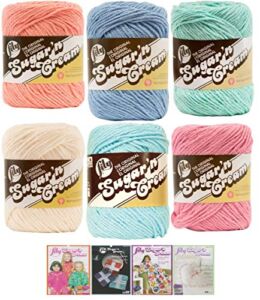 Lily Sugar n’ Cream Variety Assortment 6 Pack Bundle 100% Cotton Medium 4 Worsted with 4 Patterns (Asst 62)