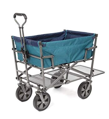 Mac Sports Double Decker Heavy Duty Steel Frame Collapsible Outdoor 150 Pound Capacity Yard Cart Utility Garden Wagon with Lower Storage Shelf, Teal | The Storepaperoomates Retail Market - Fast Affordable Shopping