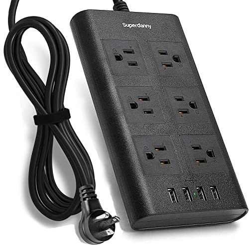 Power Strip Surge Protector, SUPERDANNY Flat Plug 10 Ft Extension Cord with 6 Outlets and 4 USB Ports (1875W/15A), Universal Voltage 110-240V for iPhone iPad Desktop Kitchen Home Office Dorm Black | The Storepaperoomates Retail Market - Fast Affordable Shopping