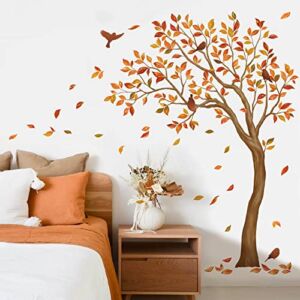 wondever Large Fall Tree Wall Stickers Autumn Falling Leaves Peel and Stick Wall Art Decals for Living Room Bedroom TV Walls (H: 67 Inches)