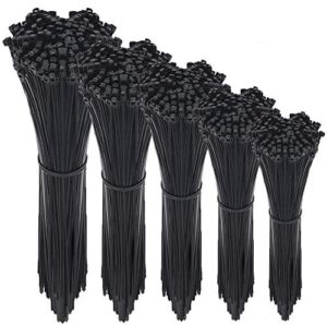 NewMainOne Cable Zip Ties,500 Packs Self-Locking 4+6+8+10+12-Inch Width 0.16inch Nylon Cable Ties,Perfect for Home,Office,Garage and Workshop (Black)