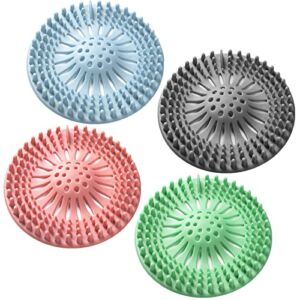 YAWALL Shower Drain Hair Catcher, Durable Silicone Hair Stopper, 4 Pack Shower Drain Covers Suit for Bathroom Bathtub and Kitchen, 4 Colors