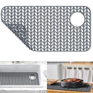 GUUKIN Sink Protectors for Kitchen Sink, 28 5/8”x 14 1/2” Silicone Kitchen Sink Mat Grid for Bottom of Farmhouse Stainless Steel Porcelain Sink with Right & Left (Grey)