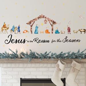 Christmas Nativity Scene Wall Decal Colorful Religious Nativity Wall Stickers Christian Vinyl Removable Modern Mural Decor for Xmas Holiday Baby Room Living Room