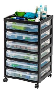 IRIS USA 6-Tier Scrapbook Rolling Storage Cart with Organizer Top for Papers, Vinyl, Tools, Office, Art and Crafting Supplies, Black Frame with 6 Clear Scrapbooking Drawer Cases, 1-Pack