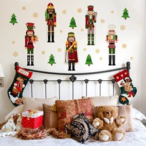 Yovkky Christmas Nutcrackers Wall Decals Stickers, Xmas Tree Snowflakes Winter Home Bedroom Decor, 2023 New Year Gingerbread Man Peppermint Kitchen Living Room Decorations Art Holiday Gift