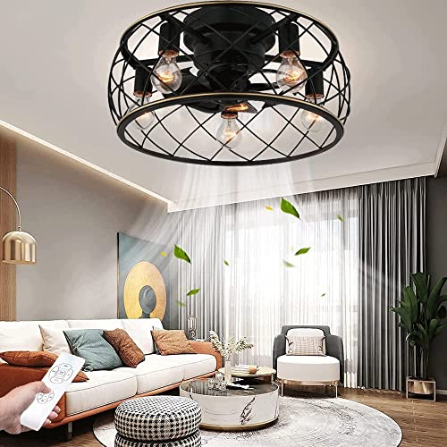 Ceiling Fan with Light, 19.7 inch Enclosed Low Profile Ceiling Fan, cage Ceiling Fan with Remote Control, cage Ceiling Fan with Light Remote Control, Farmhouse Vintage Style, Modern Fan Chandelier | The Storepaperoomates Retail Market - Fast Affordable Shopping