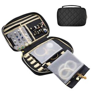 ProCase Travel Jewelry Organizer Case for Women Girls Christmas Valentine’s Day Gift, Soft Padded Jewelry Travel Storage Bag Box Carrying Case Pouch for Rings, Bracelet, Earring, Chains, Necklace Holder -Black