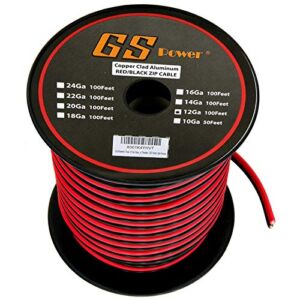 GS Power 12 Gauge Wire – 100 Foot Copper Clad Aluminum Cable Roll, Red & Black Bonded Wiring for Outdoor Speaker, Automotive Radio or Home Theater