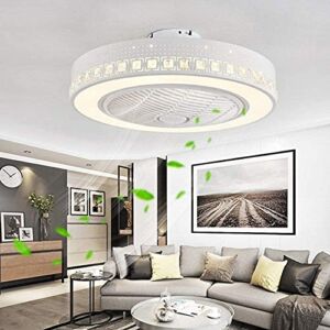 BAMBW LED Ceiling Fan with Lighting Quiet Fan Modern with Remote Control Dimmable Crystal Ceiling Lamp Bedroom Living Room Lamps 55Cm