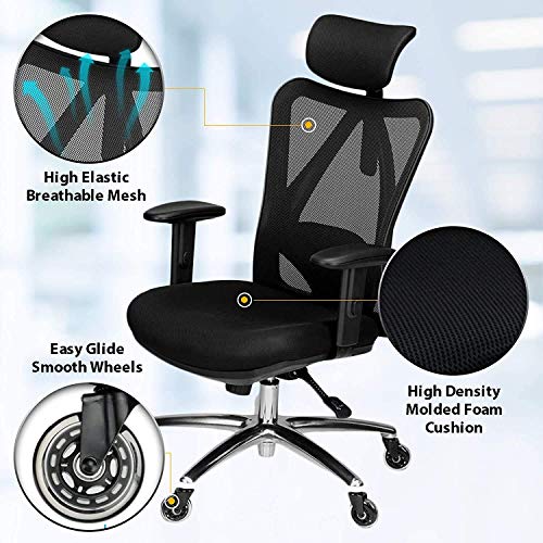 Duramont Ergonomic Office Chair – Adjustable Desk Chair with Lumbar Support and Rollerblade Wheels – High Back Chairs with Breathable Mesh – Thick Seat Cushion, Head, and Arm Rests – Reclines | The Storepaperoomates Retail Market - Fast Affordable Shopping
