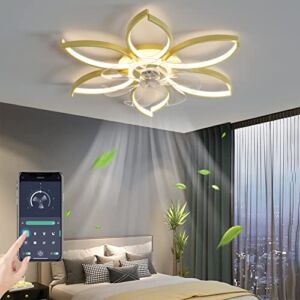 REYDELUZ 27” Modern Indoor Flush Mount Ceiling Fan with Lights Remote Control, Remote & APP Control Low Profile Bladeless Ceiling Fans for Bedroom/ Living Room/ Small Space