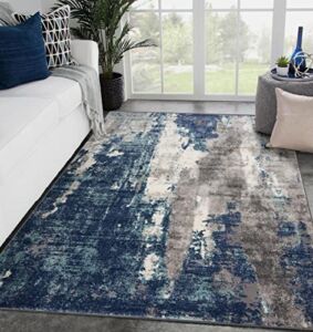 Luxe Weavers Rugs – Euston Modern Area Rugs with Abstract Patterns 7681 – Medium Pile Area Rug, Dark Blue, Light Blue / 8 x 10
