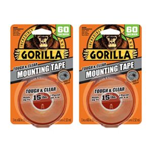 Gorilla Tough & Clear, Double Sided Mounting Tape, Weatherproof, 1″ x 60″, Clear, (Pack of 2)