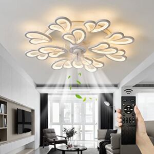 UPDIU 34.6″ Ceiling Fan with Lights with Remote Control,120W Flush Mount Ceiling Fan Modern Low Profile Ceiling Fan Lights 6-Speed Wind 3 Color Temperature Smart Timing for Bedroom Living Room