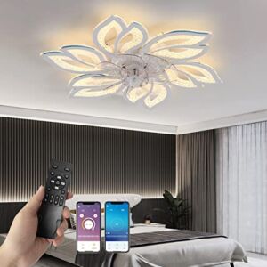 CIVLXER 25-inch Ceiling Fan with Light, recessed Ceiling Fan with dimmable LED Light, Bedroom Ceiling Fan with Light and Flowers, 6-Speed Wind Timer with Remote Control。