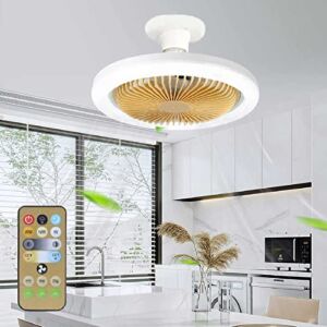 DAIKAJIE Dimmable Ceiling Fan with Lights, 30W Flush Mount Ceiling Fan with Remote, Modern Low Profile 3 Colors Dimmable Enclosed Ceiling Fan Light for Dining Room, Kitchen, Bedroom, Living Room