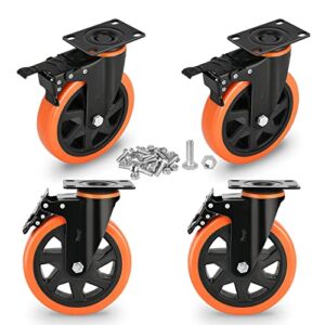 6 inch Heavy Duty Casters Load 3000lbs,Perfect Design Structure in Lockable Bearing Caster Wheels with Brakes,Swivel Casters for Furniture and Workbench,Set of 4 (Free Screws)