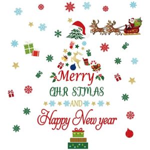 Merry Christmas Quotes Wall Decals Xmas Holiday Wall Decals Snowflakes Wall Stickers New Year Happy Christmas Believe Quotes Wall Decals Reindeer Christmas Tree Vinyl Wall Art for Christmas Party Supplies Window Clings Door fridge