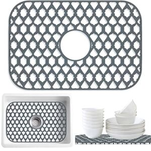 SAMSIER Large Sink Protectors for Kitchen Sink with Rear/Center Dairn, Silicone Sink Mats Grid for Bottom of Farmhouse Stainless Steel Porcelain Sink (19”x13”, Center Drain, 1 Pack)
