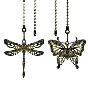 shyness 2 Pack Bronze Ceiling Fan Pull Chain Set,Lighting & Fan Pull Chain Pendant Chain Extender,Dragonfly and Butterfly