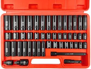WETT 48 Pcs 3/8″ Impact Socket Set, Drive Socket Set, Standard SAE & Metric, Deep and Shallow, 6-Point, CR-V, (5/16-Inch to 3/4-Inch and 8-22 mm)