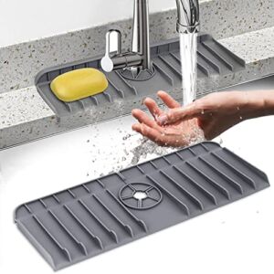 Actoridae Sink Faucet Mat for Kitchen Sink Splash Guard Countertop Protection Soft Rubber Drying Pad 2mm Thick Stable Flat Suit for 2.5″ Single Sink Splash Guard Single Hole Silicone