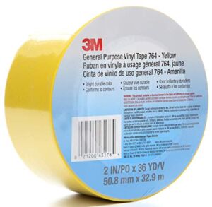 3M Vinyl Tape 764, General Purpose, 2 in x 36 yd, Yellow, 1 Roll, Light Traffic Floor Marking Tape, Social Distancing, Color Coding, Safety, Bundling