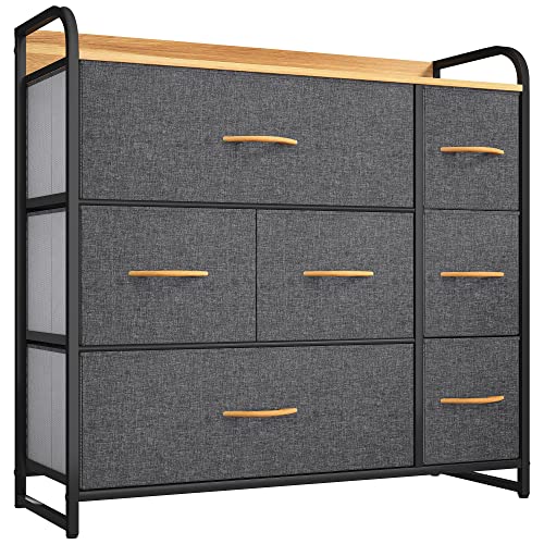 YITAHOME Dresser with 7 Drawers Storage Tower, Organizer Unit for Bedroom, Living Room, Hallway, Closets & Nursery-Sturdy Steel Frame, Wooden Top & Easy Pull Fabric Bins, Grey | The Storepaperoomates Retail Market - Fast Affordable Shopping
