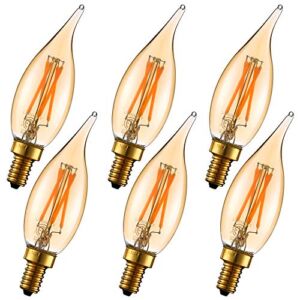 LiteHistory Dimmable 4W 2200K Amber CA10 led Bulb E12 Candelabra led 250lm 40W Flame tip 6Pack