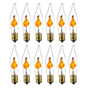 Sunlite 01506-SU Petite Chandelier Flicker Flame Light Bulb Candelabra Base E12, Clear, 12 Pack