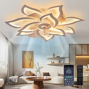 Ceiling Fan with Lights,32″ Flush Mount Ceiling Fan with Remote Control and APP Dimmable,Low Profile Bladeless Ceiling Fan 6-Gear Wind Speed for Living Room Bedroom Dining Room