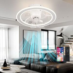 KORAJOY Modern Ceiling Fans With Lights Remote and APP Control Dimmable Lighting & Ceiling Fans Flush Mount Ceiling Light for Bedroom-20 inch
