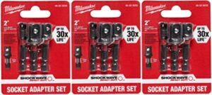 Milwaukee 48-32-5033 Power Drill Bit Extensions Shockwave Socket Adapter Set, 1/4″, 3 Pack