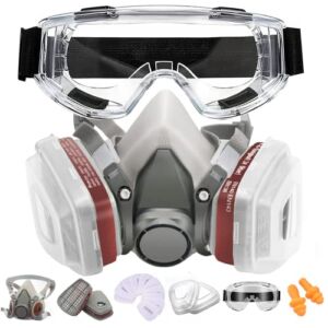 Respirator Mask with Filters, Anpty Reusable Half Face Cover Gas Mask with Safety Glasses, Paint Spray Half Facepiece Shield for Survival Nuclear and Chemical, Spray Painting, Woodworking, Welding, Dust
