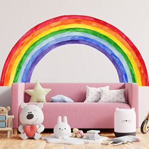 70.8 x 33.9 Inch Watercolor Large Rainbow Wall Decals Vinyl Rainbow Wall Decals Waterproof Rainbow Wall Sticker Peel and Stick Rainbow Decals with Scraper for Girls Kids Bedroom Nursery Playroom Decor