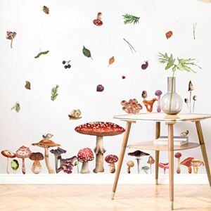 72 Pcs Watercolor Mushroom Decals Walls Peel and Stick Removable Wall Decals XL Giant Mushroom Wall Decor Wallpaper Vinyl Wall Stickers for Bedroom Aesthetic Furniture Nursery Forest Classroom Decor