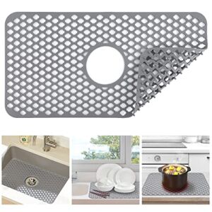 Grathia Sink Protectors for Kitchen Sink, Silicone Sink Mat Grid 24.5″x 13″, Non-slip Grey Kitchen Sink Mats for Bottom of Farmhouse Stainless Steel Porcelain Sink