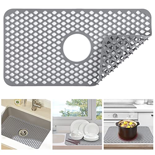 Grathia Sink Protectors for Kitchen Sink, Silicone Sink Mat Grid 24.5″x 13″, Non-slip Grey Kitchen Sink Mats for Bottom of Farmhouse Stainless Steel Porcelain Sink | The Storepaperoomates Retail Market - Fast Affordable Shopping