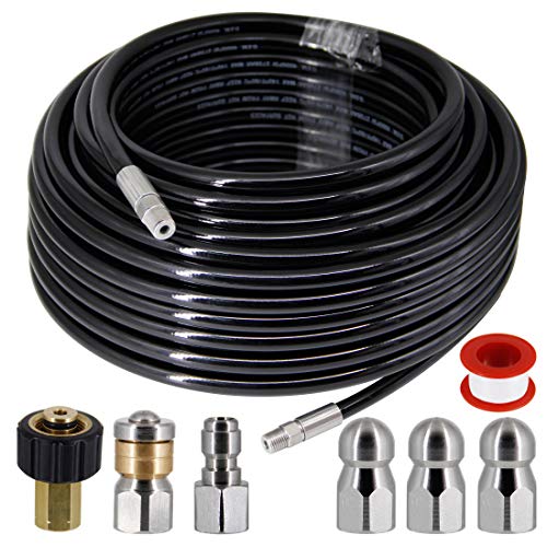 Twinkle Star Sewer Jetter Kit for Pressure Washer -100 ft Hose, 1/4 Inch NPT, Drain Cleaning Hose, Button Nose & Rotating Sewer Jetting Nozzle, Orifice 4.0, 4.5, 5.5, 4000 PSI | The Storepaperoomates Retail Market - Fast Affordable Shopping