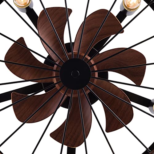 Caged Ceiling Fans with Lights Remote Control, Farmhouse Enclosed Ceiling Fan Lighting Kits with 3 Speeds Motor, Low Profile Ceiling Fan for Kitchen Bedroom Living Room, 4xE26 Bulb Bases, 18.5″ Brown | The Storepaperoomates Retail Market - Fast Affordable Shopping