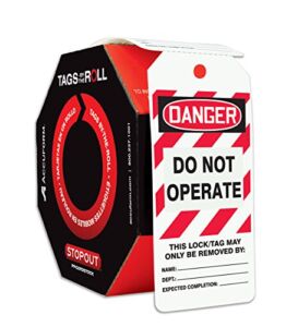 Accuform 100 Lockout Tags By-The-Roll, Danger Do Not Operate, US Made OSHA Compliant Tags, Tear & Water Resistant PF-Cardstock, 6.25″x 3″, TAR404