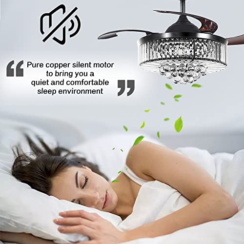 42″ Crystal Ceiling Fan , Black Crystal Ceiling Fan Chandelier with Remote 3 Speeds 3 Colors Changes Lighting Fixture, Blades Retractable Fans for Bedroom Living Room Dining Room | The Storepaperoomates Retail Market - Fast Affordable Shopping