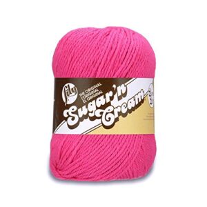 Lily Sugar ‘N Cream Super Size Solid Yarn, 4oz, Gauge 4 Medium, 100% Cotton – Hot Pink – Machine Wash & Dry