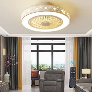 22″ Invisible Blade Diamond Style Fan Lamp Ceiling Fan W/LED Light and Remote Control Modern Ceiling Fan Contemporary Ceiling Fan Lamp 3 Color Lamp Adjustable Wind Speed Living Room Decor (White)