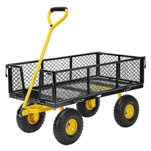 VIVOHOME Heavy Duty 880 Lbs Capacity Mesh Steel Garden Cart Folding Utility Wagon with Removable Sides and 4.10/3.50-4 inch Wheels (Black)
