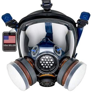 PD-100 Full Face Organic Vapor & Particulate Respirator – Dual Activated Charcoal Filtration – Full Face Eye Protection Mask